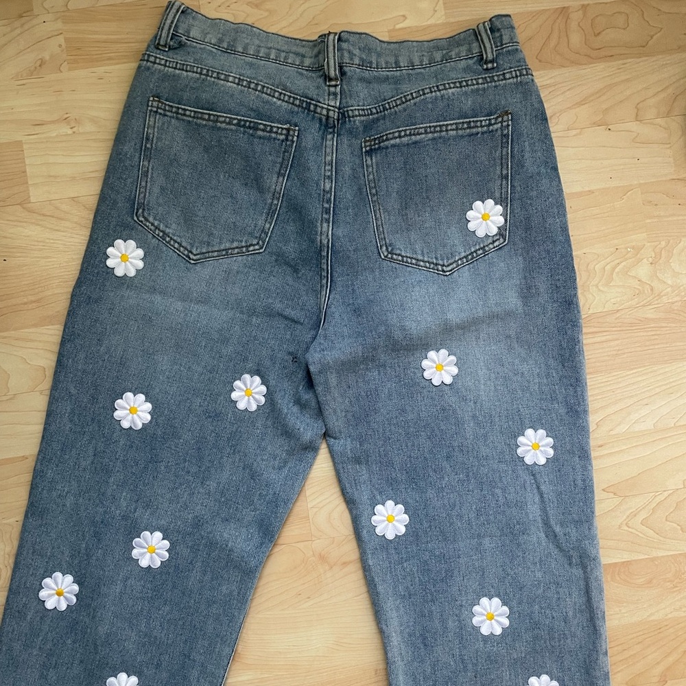 Hand decored jeans patched flowers vintage oversized